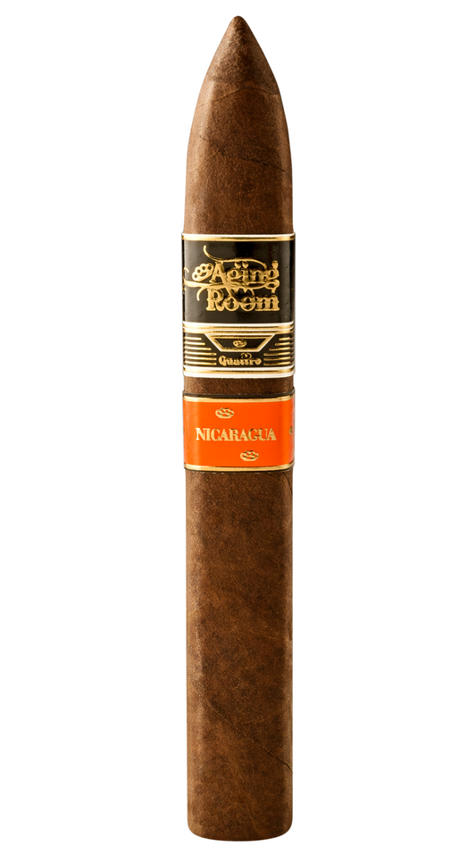 A single Aging Room Nicaragua Quattro Maestro cigar against a white background