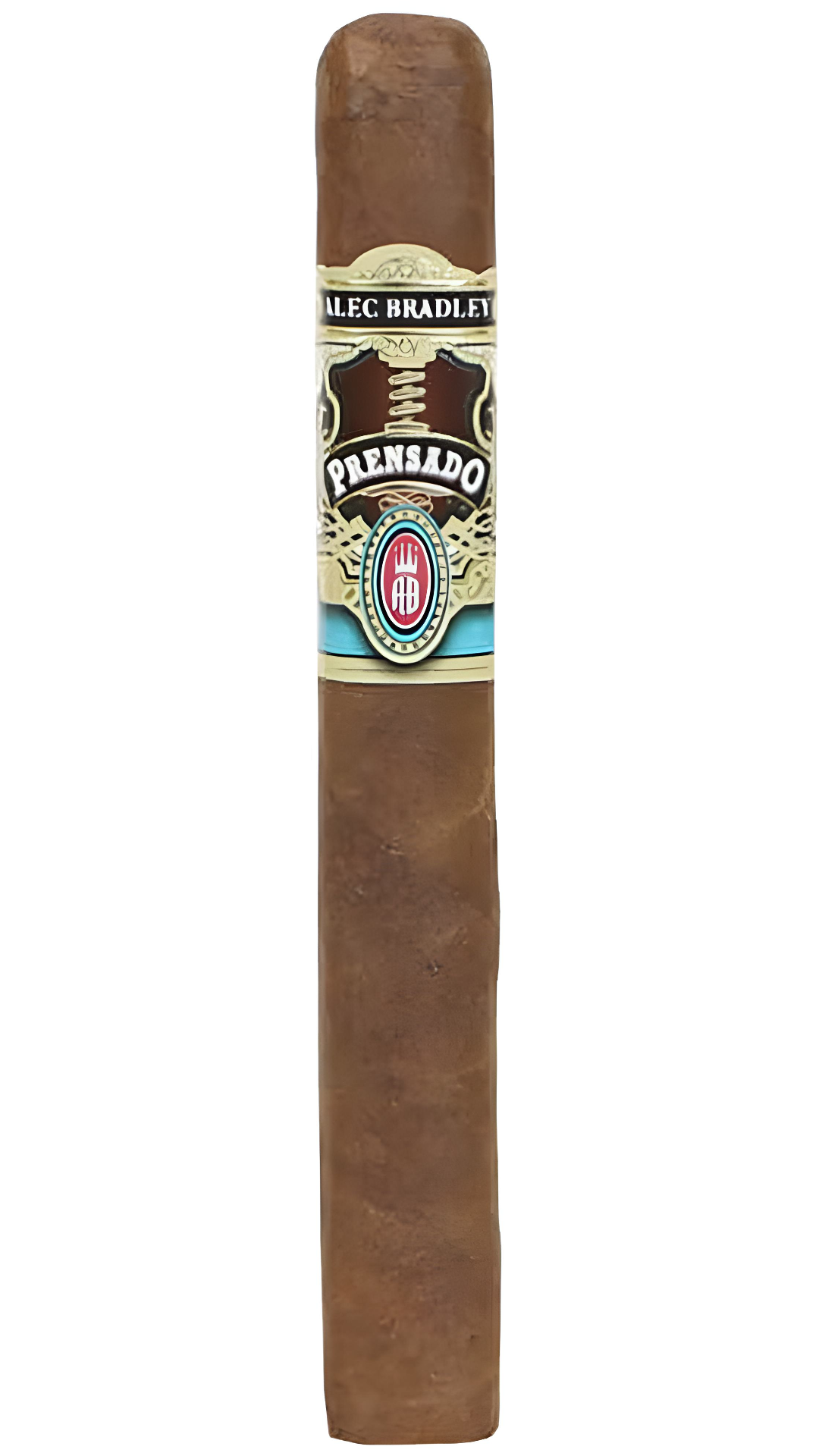 A single Alec Bradley Prensado Corona Gorda cigar against a white background