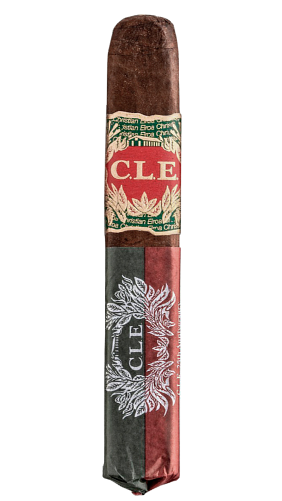 A single C.L.E 25th Anniversary Robusto cigar against a white background.