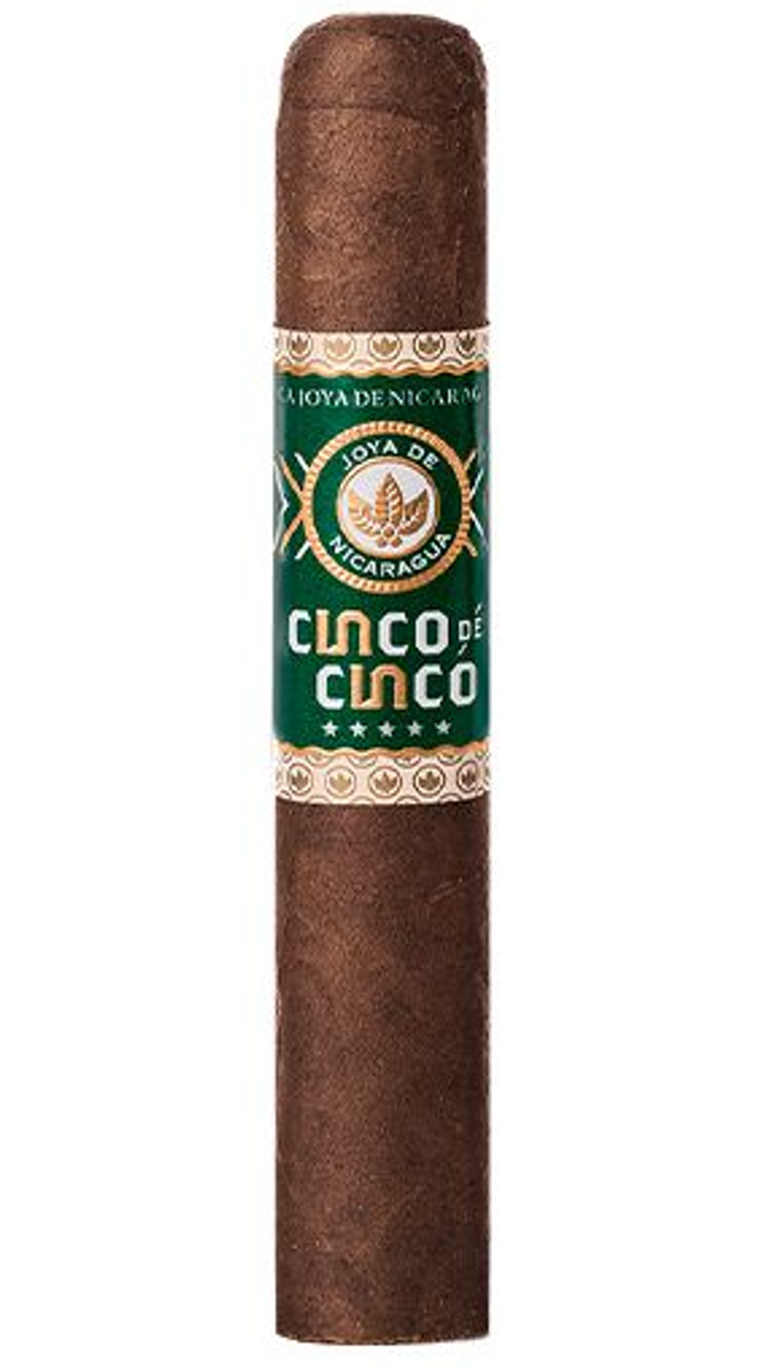 A single Joya De Nicaragua Cinco De Cinco Robusto against a white background.