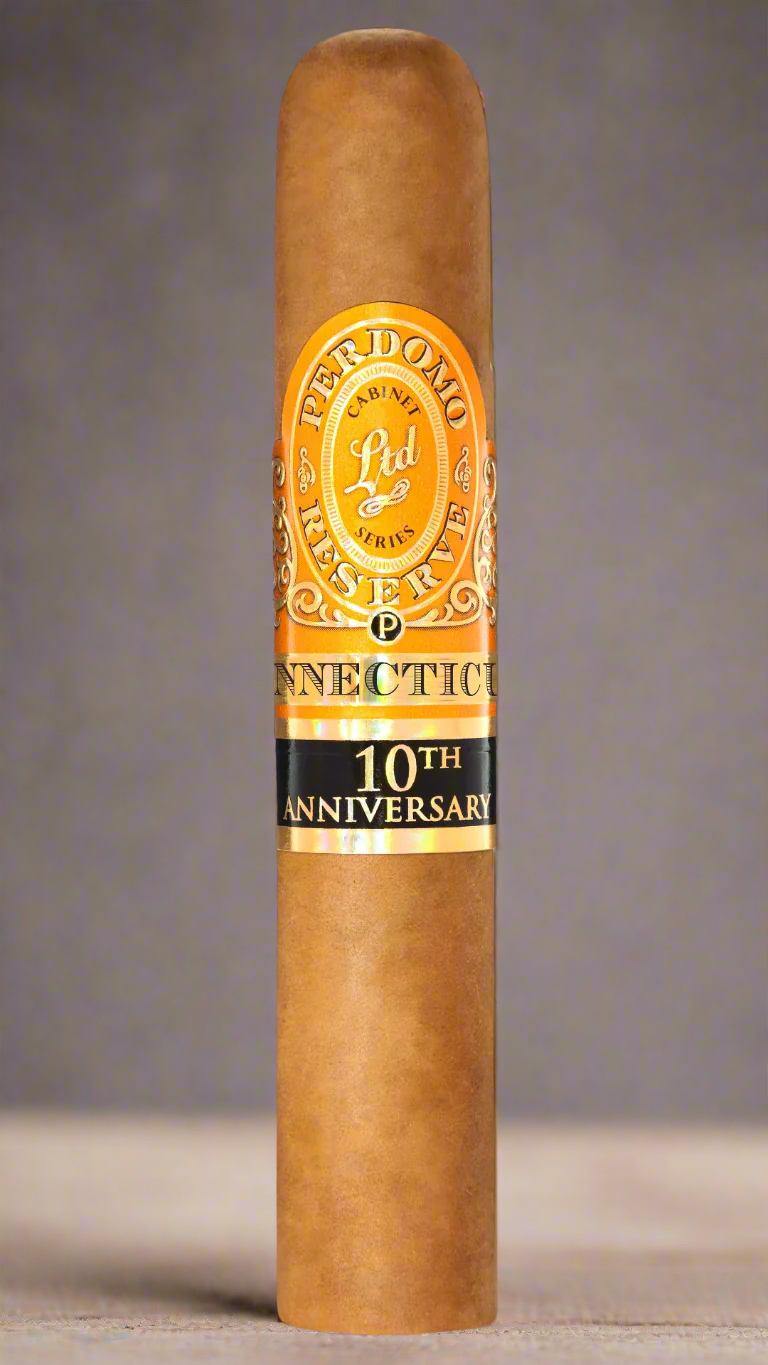 A single Perdomo 10th Anniversary Connecticut Robusto Cigar on a plain background.