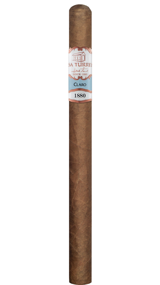 A single Casa Turrent 1880 Claro Lancero cigar on a white background.