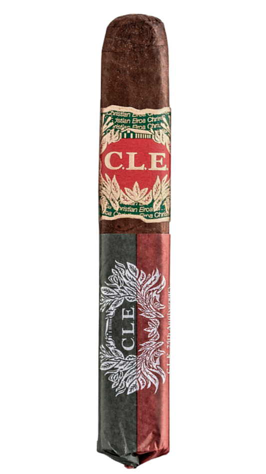 A single C.L.E 25th Anniversary Robusto cigar against a white background.