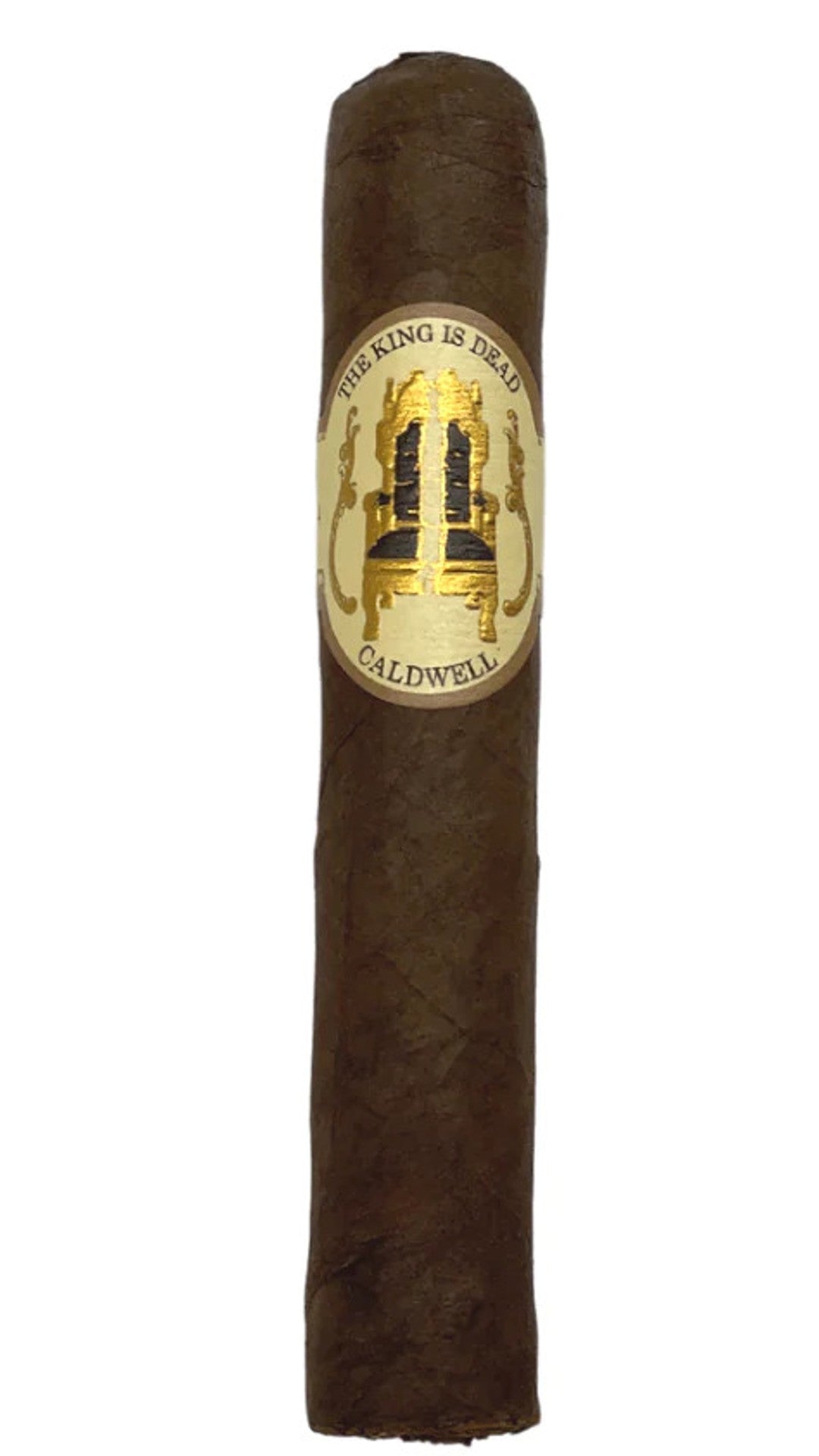 A single Caldwell The King is Dead Manzanita cigar against a white background.
