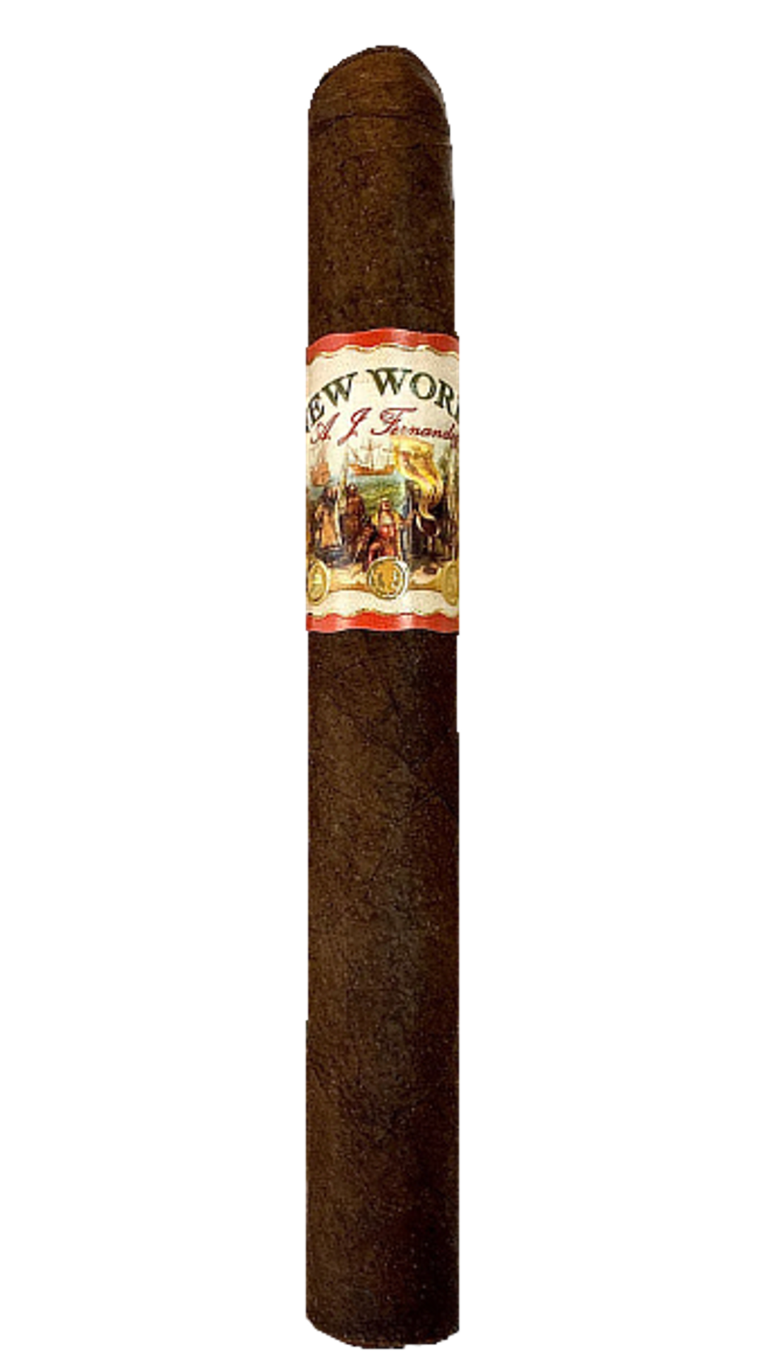 A single A.J. Fernandez New World Oscuro cigar against a plain background.