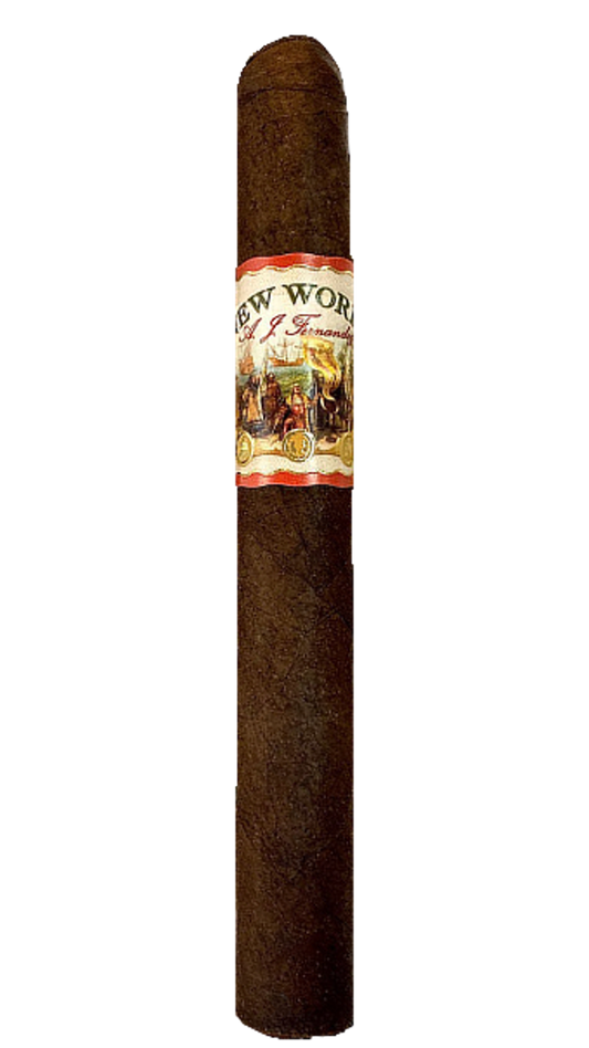 A single A.J. Fernandez New World Oscuro cigar against a plain background.