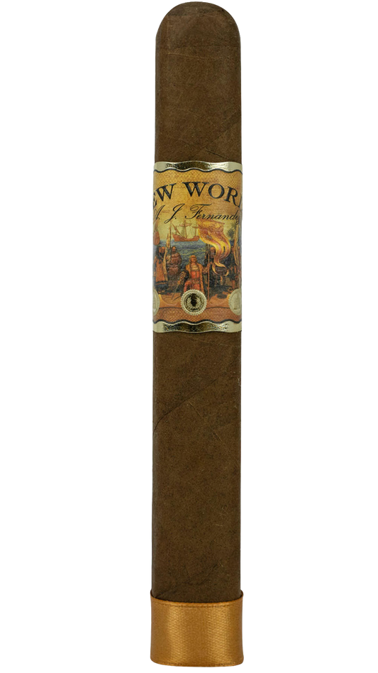 A single A.J. Fernandez New World Dorado cigar against a plain background